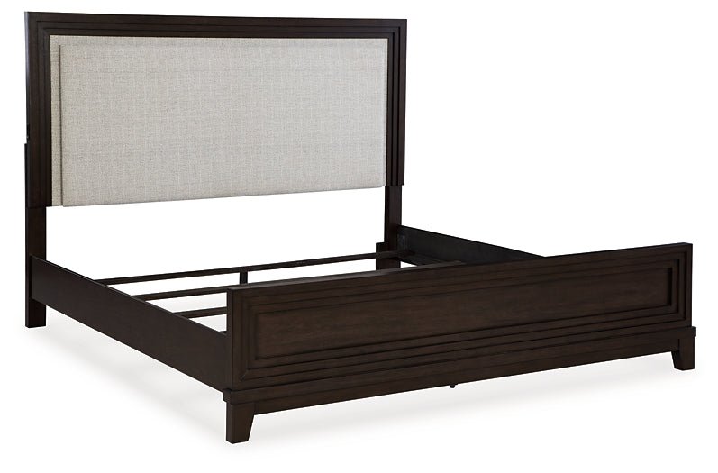 Neymorton California King Upholstered Panel Bed with Mirrored Dresser, Chest and Nightstand - Image 9