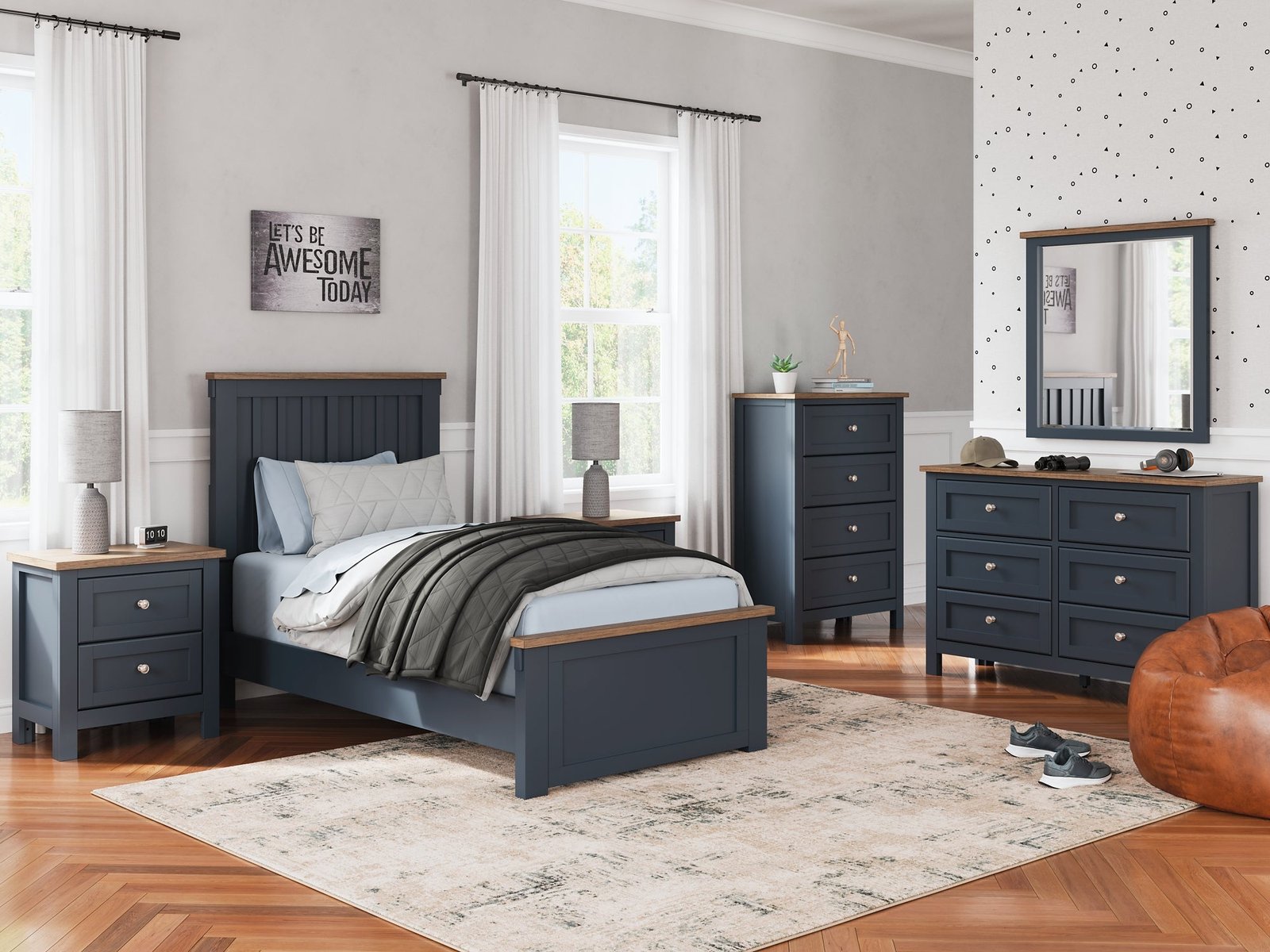 Landocken Twin Panel Bed with Mirrored Dresser, Chest and Nightstand - Image 2