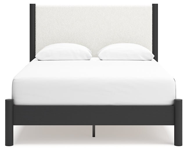 Cadmori Queen Upholstered Panel Bed with Mirrored Dresser - Image 9