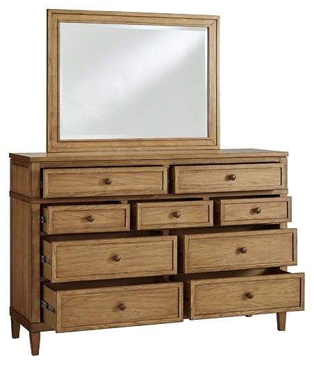 Sharlance California King Upholstered Panel Bed with Mirrored Dresser and Nightstand - Image 3
