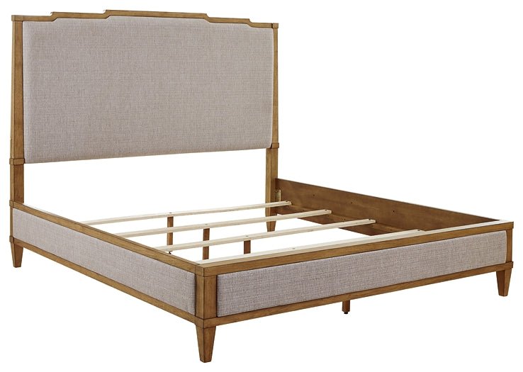 Sharlance California King Upholstered Panel Bed with Mirrored Dresser, Chest and Nightstand - Image 9