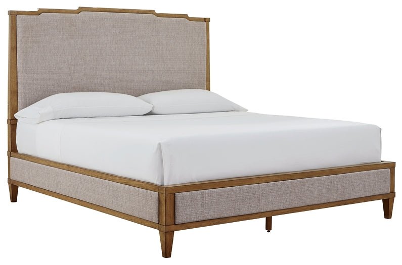 Sharlance California King Upholstered Panel Bed with Mirrored Dresser, Chest and Nightstand - Image 8