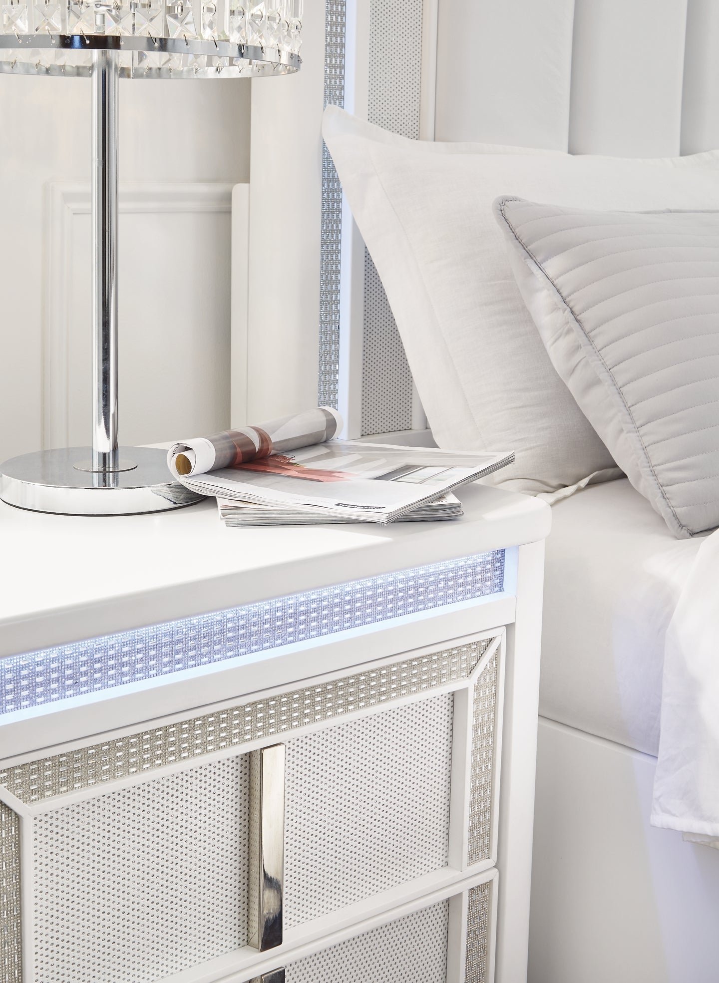 Chalanna California King Upholstered Storage Bed with Mirrored Dresser and Nightstand - Image 10