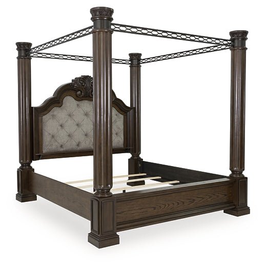 Maylee King Canopy Bed with Mirrored Dresser - Image 5