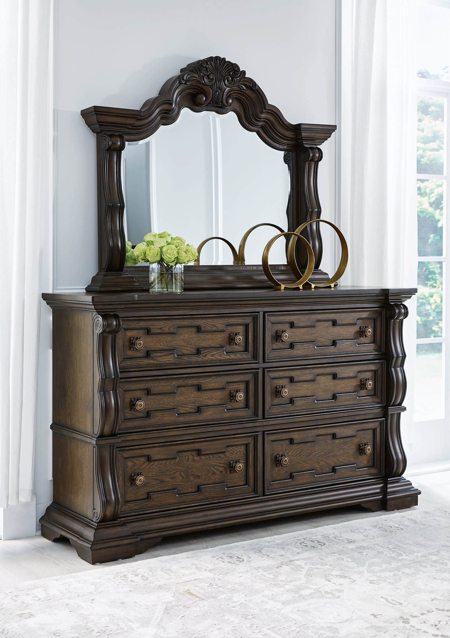 Maylee King Canopy Bed with Mirrored Dresser - Image 6
