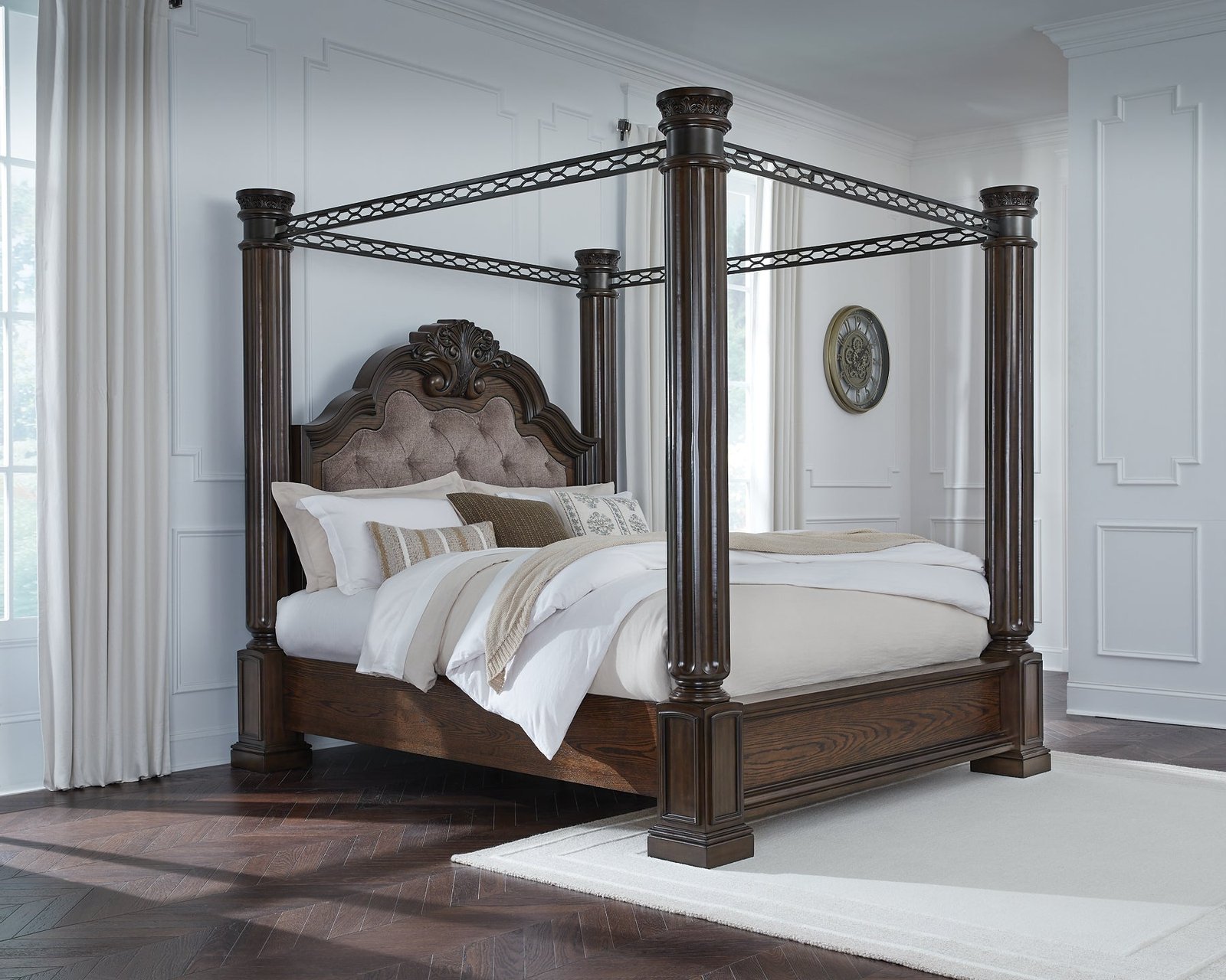 Maylee King Canopy Bed with Mirrored Dresser - Image 7