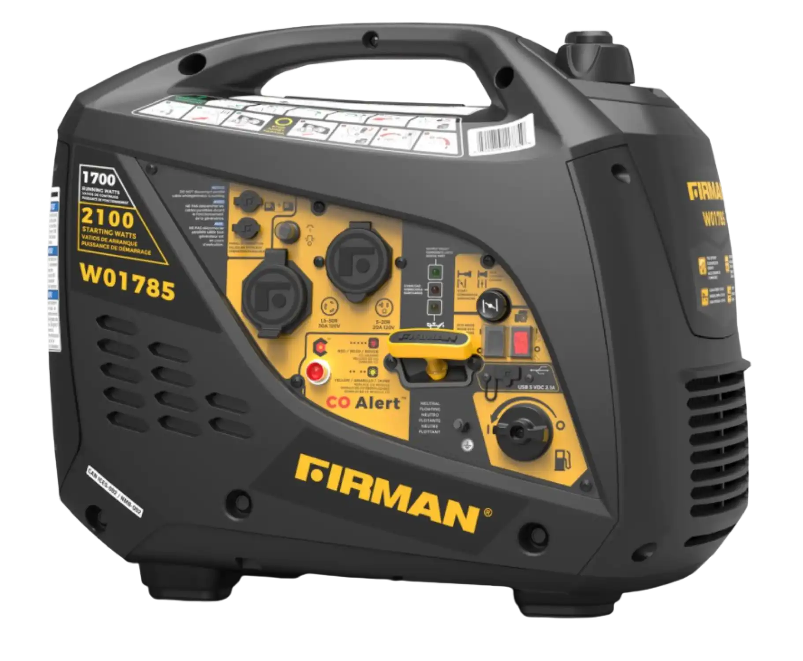 Firman W01785 1700W/2100W Gas Recoil Start Parallel Ready Inverter Generator With CO Alert New