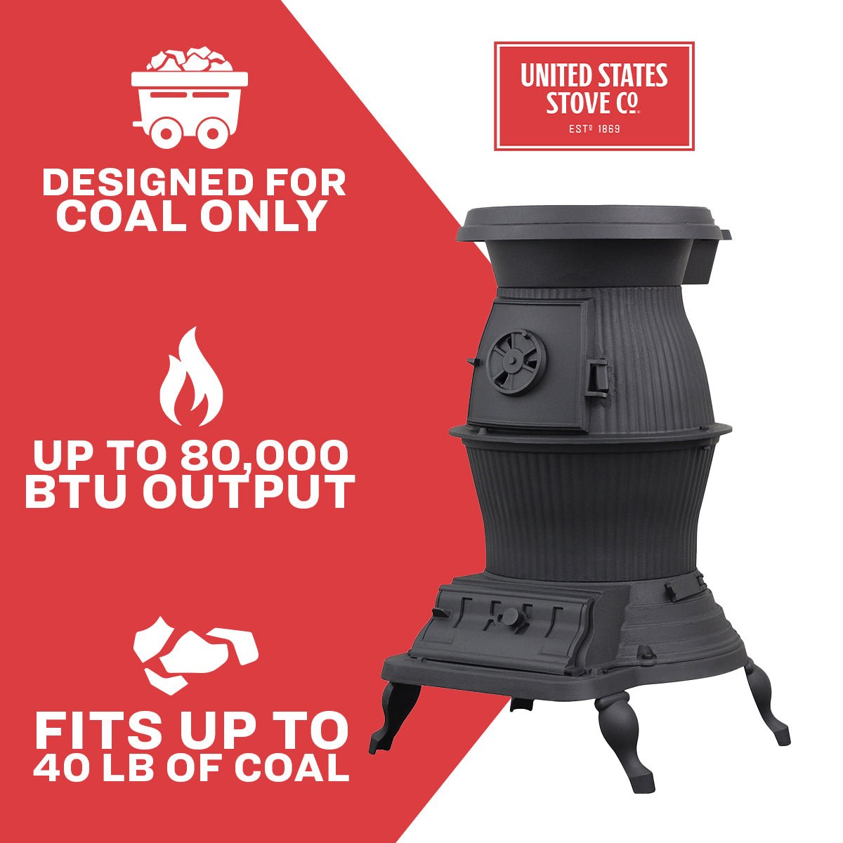 US Stove 1869 Cast Iron 1,500 sq. ft. Coal Stove 40 lb. New - Image 6