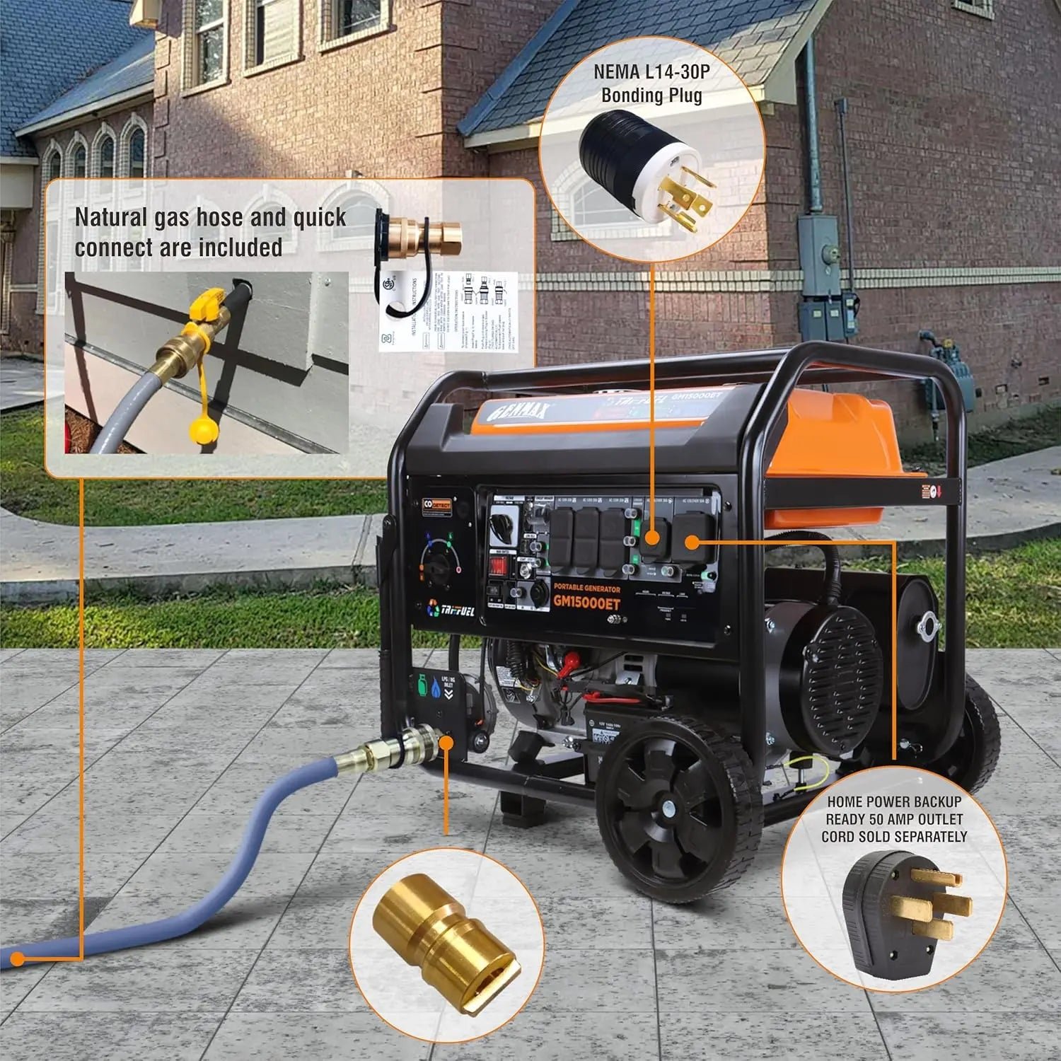 GENMAX GM15000ET 11000W/15000W Generator Tri-Fuel 50A Remote Start Gas Propane Natural Gas with CO Detect New - Image 6
