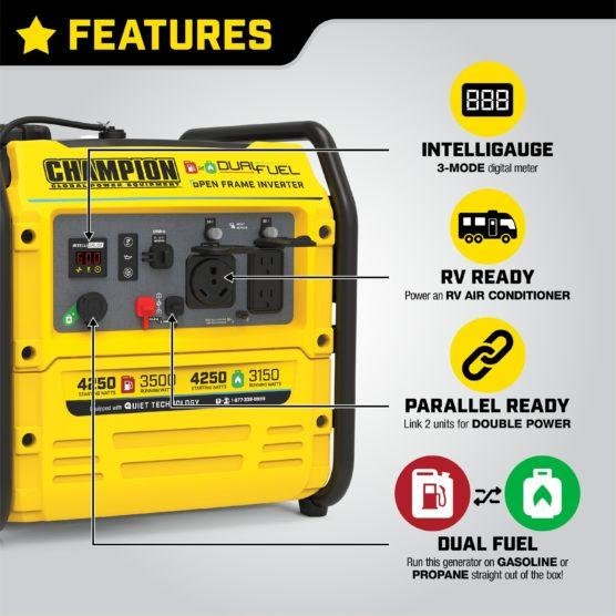 Champion 200977 3500W/4250W Generator Dual Fuel Inverter Open Frame New - Image 3
