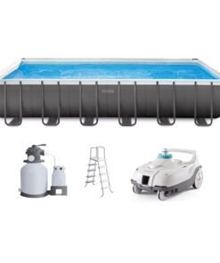 Intex ZX100 Auto Pressure Side Pool Cleaner and Rectangular Ultra XTR Frame Swimming Pool White