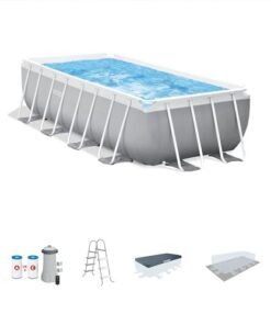 Intex Prism Frame Rectangular Above Ground Swimming Pool Set Light Grey