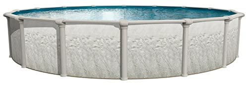 Lake Effect Pools Above Ground Swimming Pool Riviera 27' Round 52" Height Bundle Boulder Swirl Pattern Liner