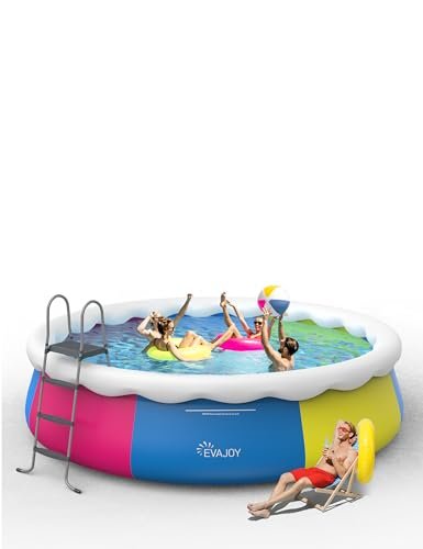 KLKE Inflatable Round Above Ground Swimming Pool Set Blue - Image 4