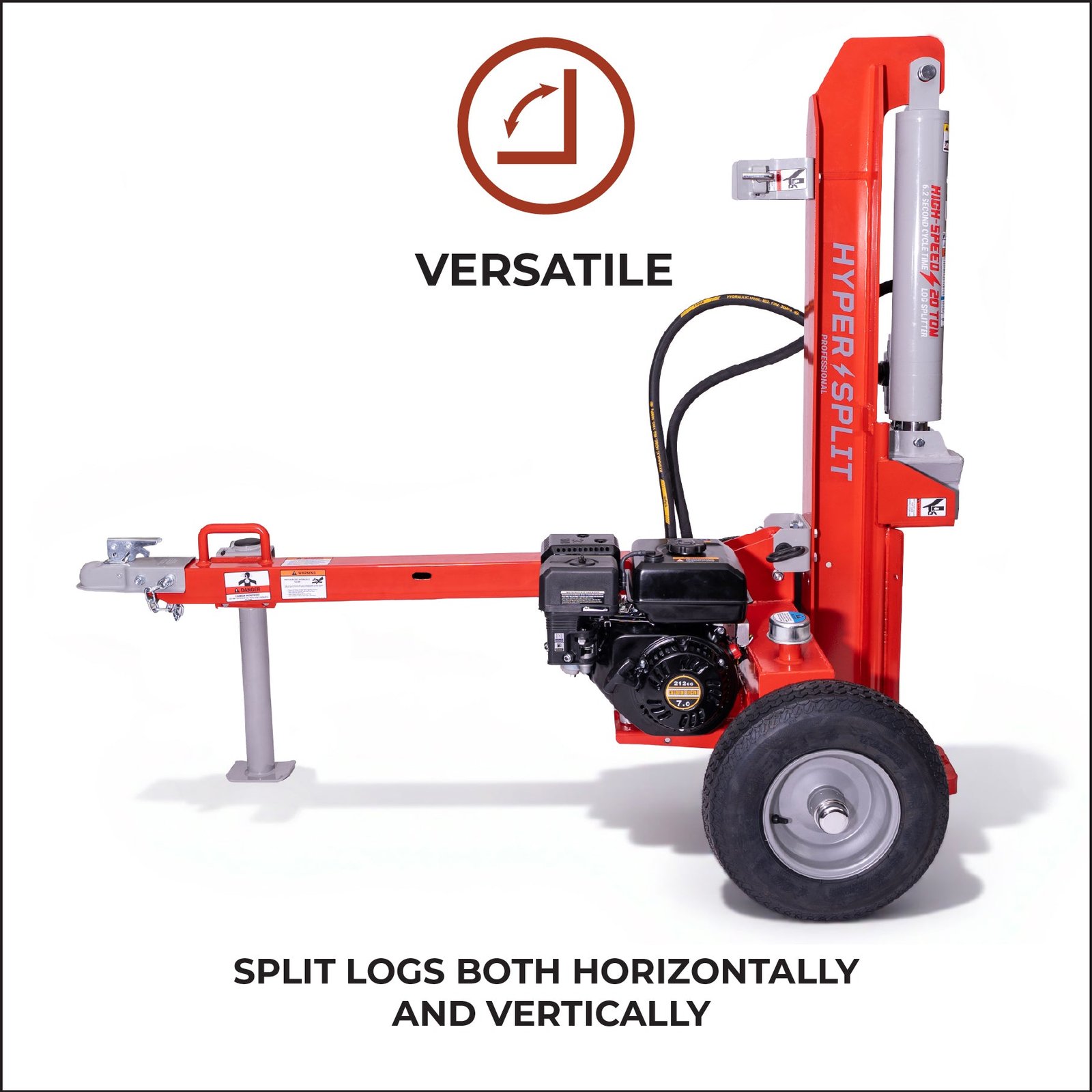 Hyper Split 33-267 Log Splitter 20 Ton Vertical/Horizontal 7 HP Rato 212cc Engine New - Image 2