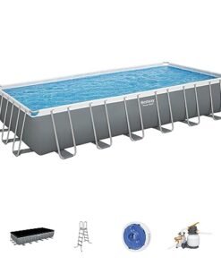 Bestway Power Steel Rectangular Metal Frame Pool Set with Sand Filter Pump Gray