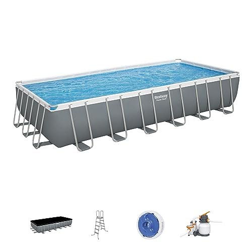 Bestway Power Steel Rectangular Above Ground Swimming Pool Set Gray (2)