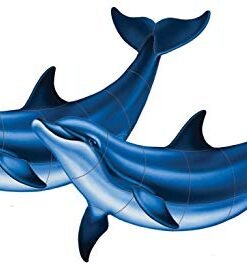 Custom Mosaics, Inc. Double Bottlenose Dolphin B Porcelain Pool Mosaic 52" x 27