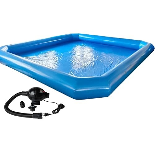 HQHAOTWU Inflatable Family Swimming Pool 8x8x0.65m with Blower Blue