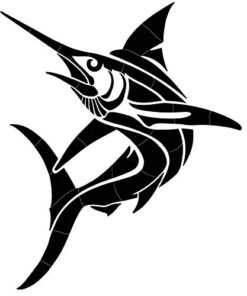 Custom Mosaics, Inc. Tribal Marlin Porcelain Pool Mosaic 60" x 49" Black