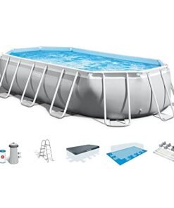 Intex Oval Above Ground Swimming Pool Set Gray Blue
