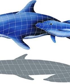 Artistry in Mosaics Dolphin Pair Ceramic Swimming Pool Mosaic 37" x 57" Blue