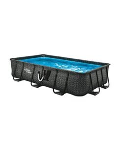Summer Waves Elite Metal Frame Rectangular Above Ground Pool with Filter Pump and Ladder Gray