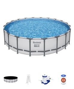 Bestway Steel Pro MAX 20 Foot x 52 Inch Round Above Ground Swimming Pool Set Gray