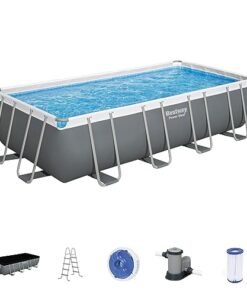 Bestway Power Steel Rectangular Metal Frame Swimming Pool Set Gray (2)