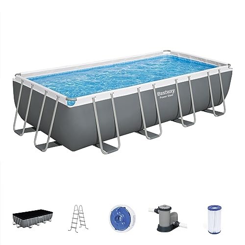 Bestway Power Steel Rectangular Metal Frame Swimming Pool Set Gray (2)