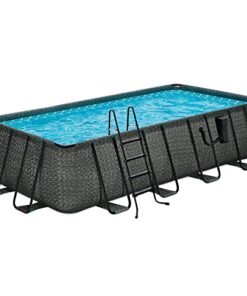 Funsicle Oasis Designer Rectangular Above Ground Pool with Accessories Dark Herringbone Gray