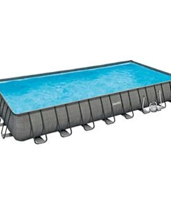 Summer Waves Outdoor Rectangular Frame Above Ground Swimming Pool Set Gray
