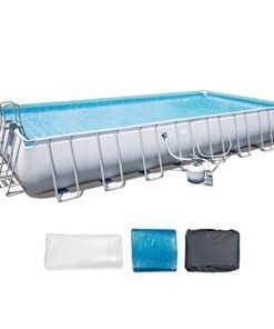 Bestway Power Steel Rectangular Above Ground Swimming Pool Set Gray