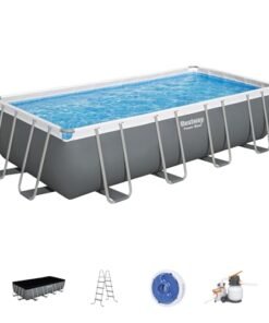 Bestway Power Steel Rectangular Metal Frame Swimming Pool Set Gray