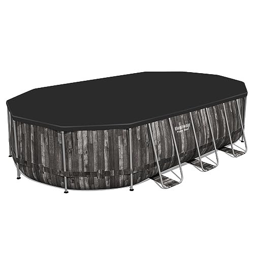 Bestway Power Steel Oval Metal Frame Above Ground Swimming Pool Set Gray Wood Print - Image 5
