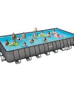 Alternative view of Summer Waves Outdoor Rectangular Frame Above Ground Swimming Pool Set Gray