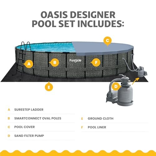 Funsicle Oasis Designer Round Frame Above Ground Pool with Filter Pump and Cover Dark Herringbone - Image 4