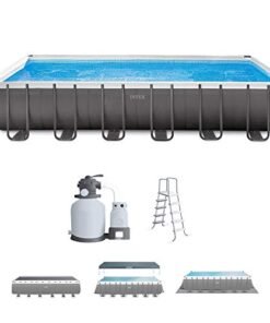Intex Ultra Frame Rectangular Pool Set with Sand Filter Pump, Ladder, Ground Cloth & Pool Cover