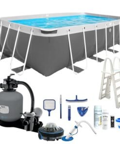 PoolZoom CaliFun Soft Sided Frame Pool Package with Pump and Filter Set, 10' x 18' Rectangle Gray