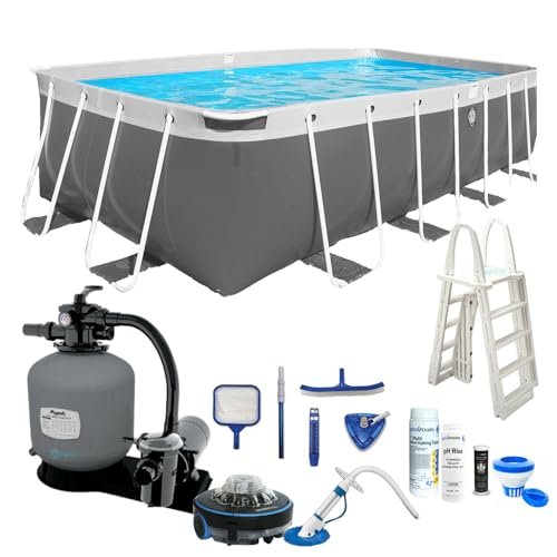 PoolZoom CaliFun Soft Sided Frame Pool Package with Pump and Filter Set, 10' x 18' Rectangle Gray