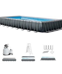 Intex Ultra XTR Deluxe Rectangular Above Ground Pool Set 32ft x 16ft x 52in with Sand Filter Pump Gray