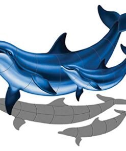 Custom Mosaics, Inc. Double Bottlenose Dolphin with Baby Porcelain Pool Mosaic 39"x26
