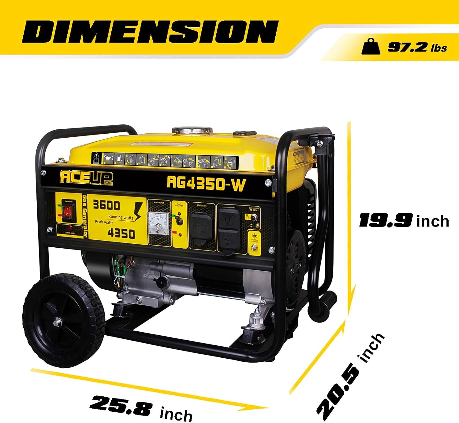 Aceup Energy AG4350W Portable Generator 3600/4350W Gas Powered 30A CARB with Wheel Kit New - Image 2