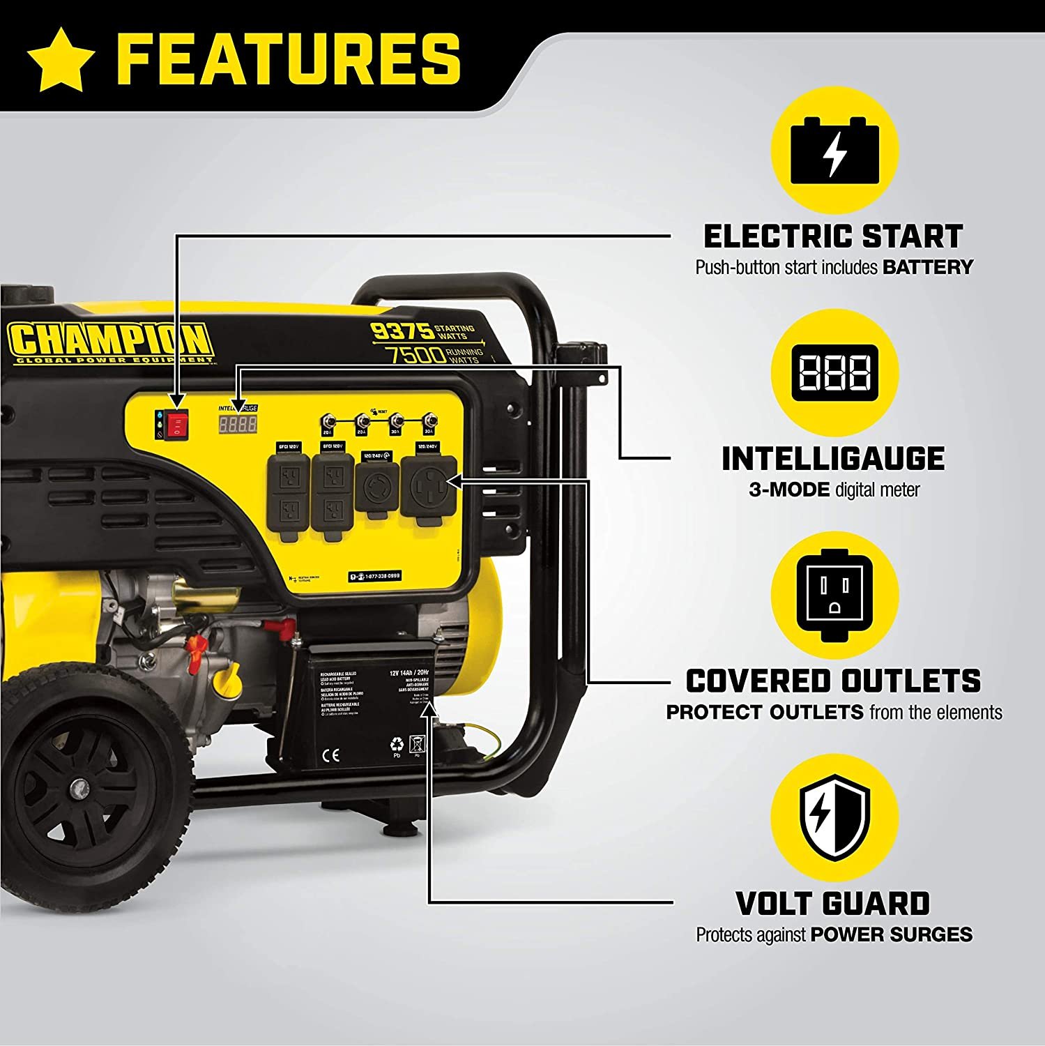 Champion 100813 7500W/9375W 50 Amp Gas Electric Start Generator New - Image 4