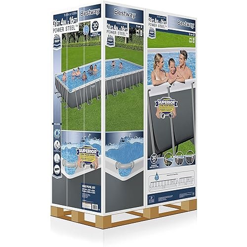 Bestway Power Steel Rectangular Above Ground Swimming Pool Set Gray - Image 7