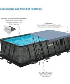 Alternative view of Funsicle Oasis Designer Rectangular Above Ground Pool with Accessories Dark Herringbone Gray