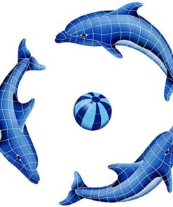 Artistry in Mosaics Dolphin Group Ceramic Pool Mosaic Blue 62" x 62
