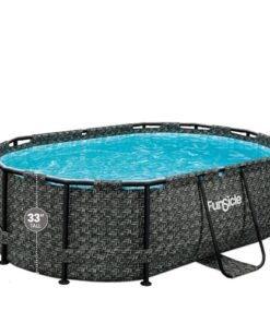 Funsicle Oasis Oval Above Ground Pool with Filter Pump, Cartridge, and Ladder Dark Herringbone