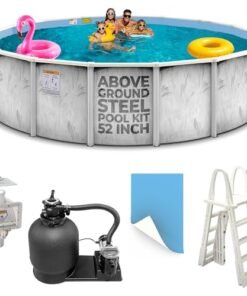 Shop Square 21' x 52" Silver Above Ground Steel Pool Kit with Liner, Sand Filter, Pump & Skimmer
