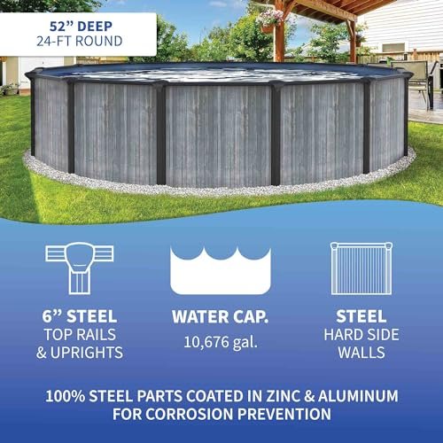 Blue Wave San Pedro 24-ft Round 52-in Deep 6-in Top Rail Above Ground Steel Wall Pool Gray - Image 2